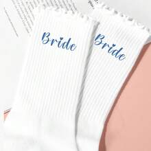 1 Pair White Pure‑Cotton Mid‑Calf Socks With Ruffled Edge, Perfect For Wedding Preparation, Wedding Favors And Parties, Soft And Comfortable, Also Suitable For Home Wear - White double - View 4