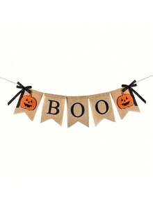 1 set Halloween-banderoll i säckväv med Boo-pumpadesign, rustik farmhouse-stil, hängande skylt för fest, heminredning, höstfestival och kusligt tema, för utomhus- och inomhusbruk - flerfärgad - Visa 8