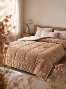 Cirelle Reversible Sherpa Comforter, Ultra Soft Plush Fleece Quilted Comforter, Heavyweight Warm Winter Bedding Set With Box Stitching, Khaki Bed Comforter Insert For All Season - Camel - View 5