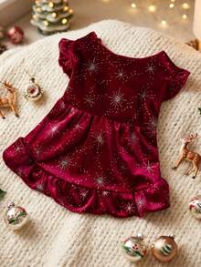 PETSIN 1pc Luxury Pet Velvet Snowflake & Star Print Dress, Christmas Outfit - Multicolor - View 5