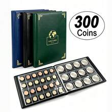 1pc Commemorative Coin Collector Holder, Coin Album With 300Transparent PVC Slots For Storing Ancient Coins And Commemorative Coins, Ideal For Pressed Coin Passports, Coin Display Storage Box - Green - View 1