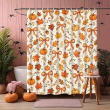 Pumpkin Bow Pattern Printed Shower Curtain, Customized Bathroom Divider Curtain, Waterproof & Mildew-Resistant, No-Drill Installation - A - View 13