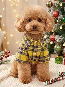 PETSIN 1pc Pet Plaid Shirt In Yellow, Suitable For Pet Daily Wear - Multicolor - View 4