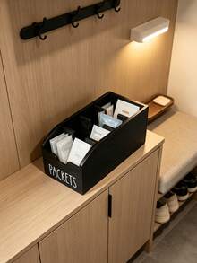1pc Wooden Grid Storage Organizer Box, Multi-Compartment Countertop Holder For Tea Bags Coffee Pods Spices, Black/Brown Kitchen Pantry Decor - Black - View 11
