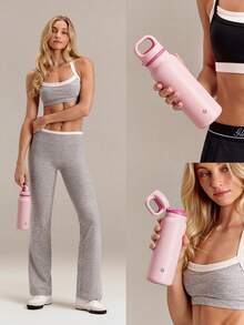 GLOWMODE 20oz Stainless Steel Tumbler With Press-To-Open Lid Gym Workout Fitness Hiking Outdoor Daily Active - Pink - View 7