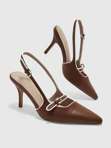 CUCCOO BIZCHIC Women's Pointed Toe Contrasting Fashion Rear Stiletto High Heels - Brown - View 5