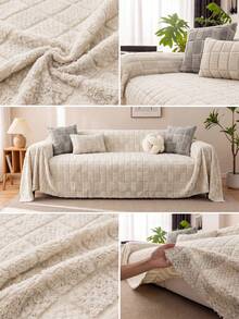 1Pc Autumn And Winter Plush Thickened Warm Sofa Cover Towel Is Suitable For Family Living Room And Other Room Decoration Non-Slip Machine Washable Hand Washed Sofa Cover Towel Soft Non-Fading Bedroom Decoration Pet Friendly Protective Cover - Light Grey - View 2