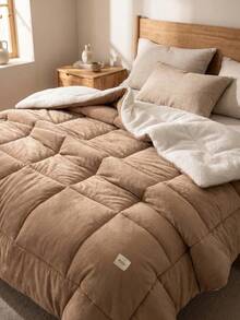 Cirelle Reversible Sherpa Comforter, Ultra Soft Plush Fleece Quilted Comforter, Heavyweight Warm Winter Bedding Set With Box Stitching, Khaki Bed Comforter Insert For All Season - Camel - View 3