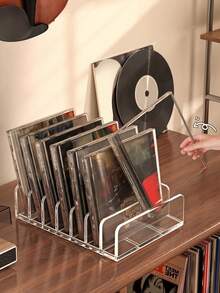 1pc Solid CD Vinyl Record Rack Desktop Divided Stand For Album Tape Disc Media Storage Collectible Shelf Office Living Room Bedroom Space Saving Functional Convenient Practical Home Supplies Must Have - various - View 12