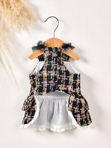 PETSIN 1pc Small Fragrant Wind Coarse Floral Pet Strap Dress Multi Layer Lotus Leaf Lace Autumn Small Dog Dress Cat And Dog Universal Clothing, Retro Sweet Multi Layer Version, Suitable For Party, Photography, And Daily Dressing - mixed color - View 6