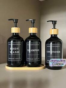 3PCS 500ml Empty Refillable Pump Dispenser Bottles For Shampoo Conditioner Body Wash Bathroom - Black - View 1