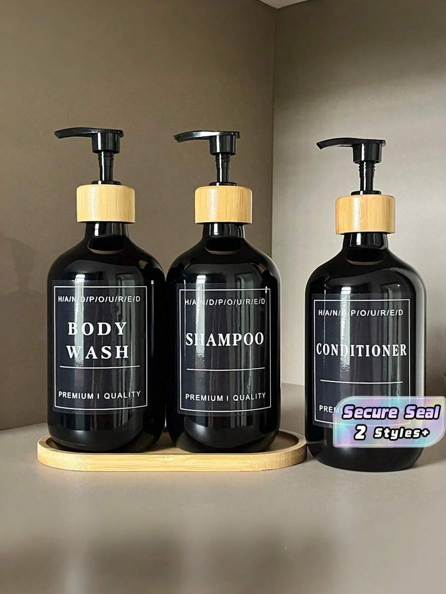 3PCS 500ml Empty Refillable Pump Dispenser Bottles For Shampoo Conditioner Body Wash Bathroom - Black - View 1