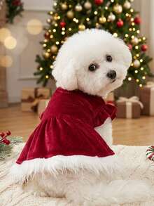 PETSIN 1pc Pet Plush Christmas Dress, Large, Red Plush - Multicolor - View 3