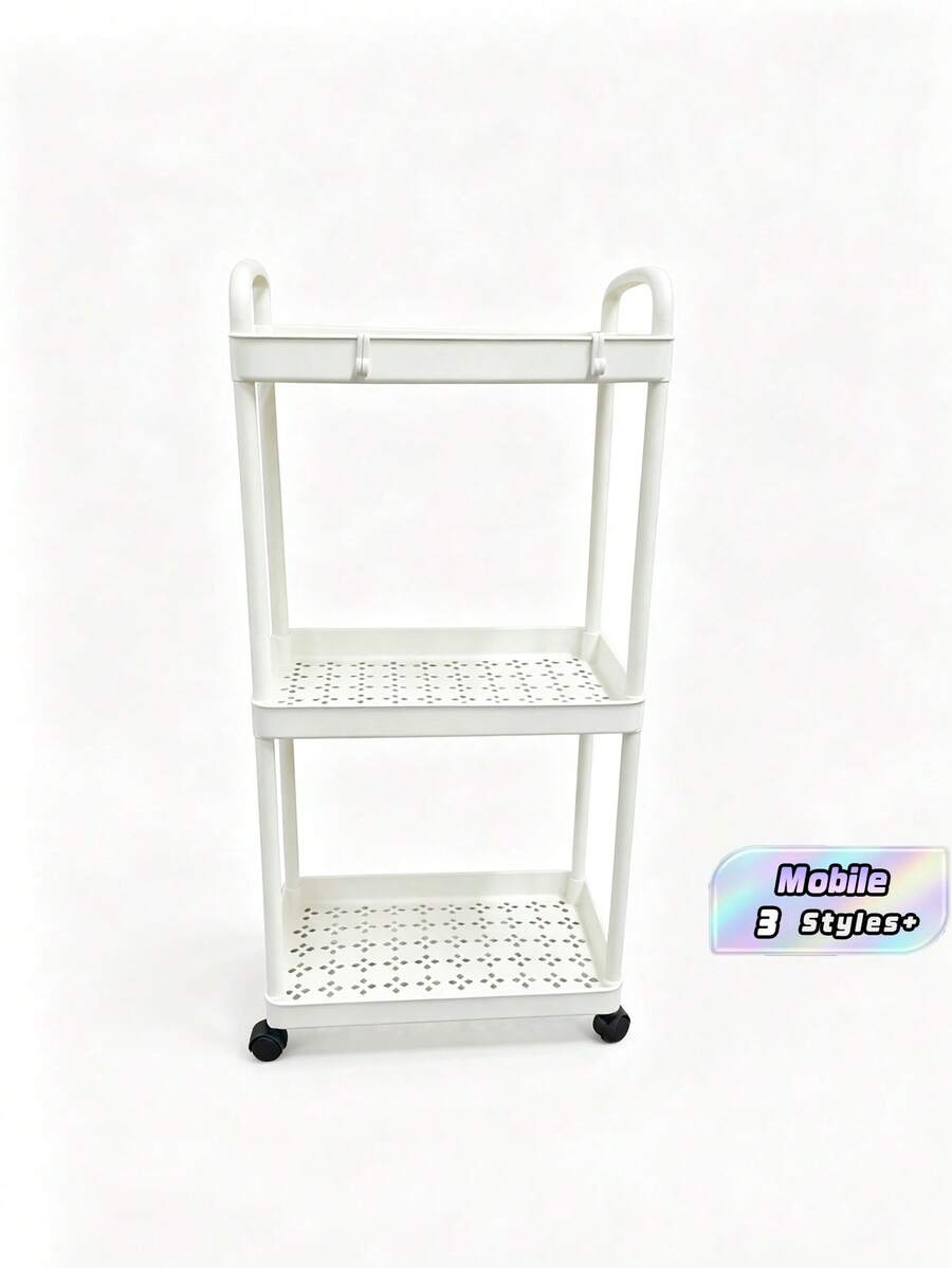 Plastic White Rolling Storage Cart With 3 Shelves And Handle - Multi-Use Organizer For Kitchen, Bathroom, And Bedroom - Durable Wire Shelves For Easy Access, Mobile Service Cart | Modern Storage | Hobby Storage - Multicolor - View 1
