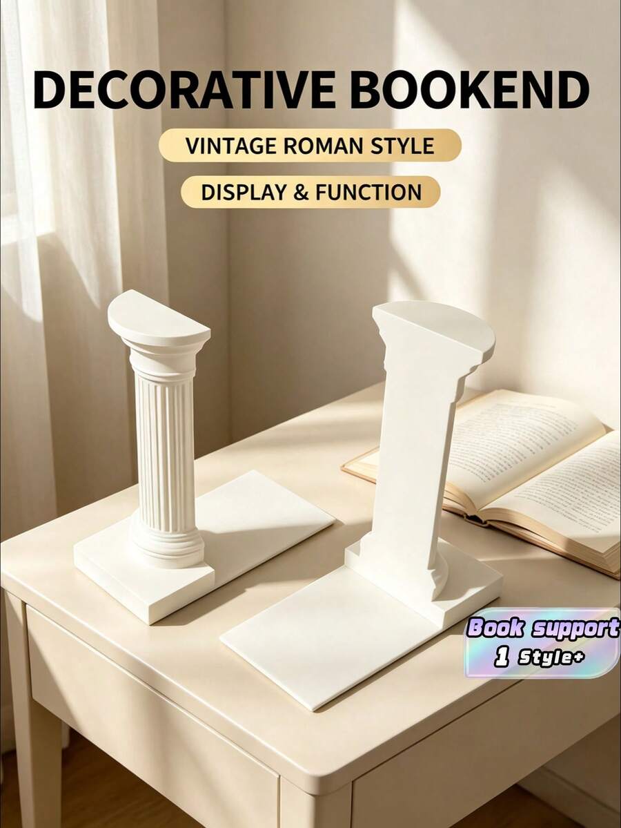 1PC Roman Column Bookends Desktop Organizer Non Slip Book Holder For Study Room Library Bookshelf Home Office Decoration - White - View 1