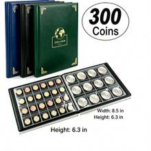 1pc Commemorative Coin Collector Holder, Coin Album With 300Transparent PVC Slots For Storing Ancient Coins And Commemorative Coins, Ideal For Pressed Coin Passports, Coin Display Storage Box - Green - View 9