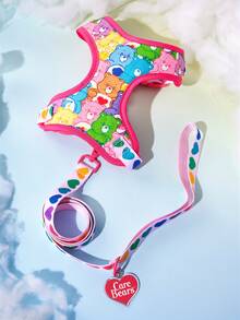 SHEIN X Care Bears Cartoon Bear & Heart Printed Pet Harness Leash 4Pcs Set, Adjustable Vest Harness, Leash, Collar & Poop Bag Pouch, Walking Gear For Dogs & Cats, Multiple Sizes Available - Multicolor - View 2