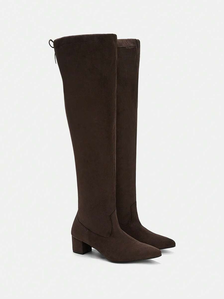 CUCCOO CURVES Tall Pleated Trouser Boots, Low-Heeled Knee-High Boots - Coffee Brown - View 1