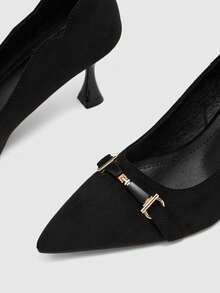 CUCCOO BIZCHIC Women's Shoes Metal Buckle Detail Pointed Toe Stiletto Lightweight Commute Black High Heel Pumps Daily Date Commute Fall Shoes - Black - View 3