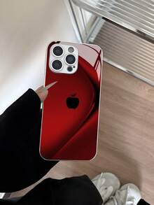 Phone Case, Phone Case With A Simple Graphic Apple Design, Gradient Curved Design, High-Definition Glass Phone Case, Drop-Resistant, Versatile - Red - View 8