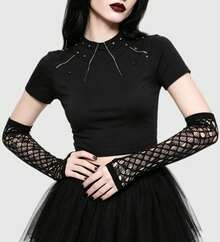 ROMWE Goth 1對深色龐克風黑色破洞做舊手臂套 - 黑色 - 查看 5