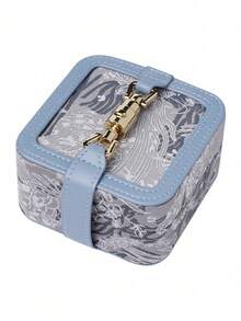 1PC Travel Jewelry Box Vintage Jacquard Print Elegant Portable Storage Organizer For Earring Lipstick Ring Small Accessories Lightweight Compact Case Gift For Women Home Use - Multicolor - View 12