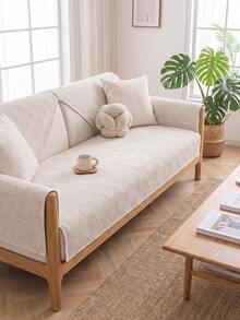 1Pc Four-Season Universal Sofa Cushion Chenier Modern Simple Non-Slip Sofa Cushion Cover, Machine Washable Room Decoration Pet-Friendly Protective Cover, Adjustable Corner Sofa Cover Suitable For Bedroom And Living Room Combination Cover Towel - Beige - View 10