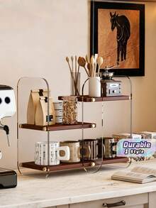 Storage Rack, Cosmetic Acrylic Storage Box, Dressing Table Desktop, Double-Layered Skincare Product, Perfume Display Stand, Display Rack. - walnut - View 1