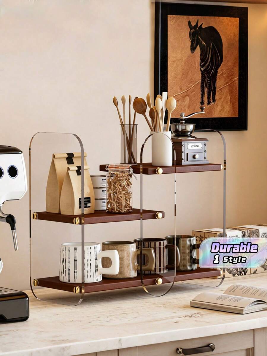 Storage Rack, Cosmetic Acrylic Storage Box, Dressing Table Desktop, Double-Layered Skincare Product, Perfume Display Stand, Display Rack. - walnut - View 1