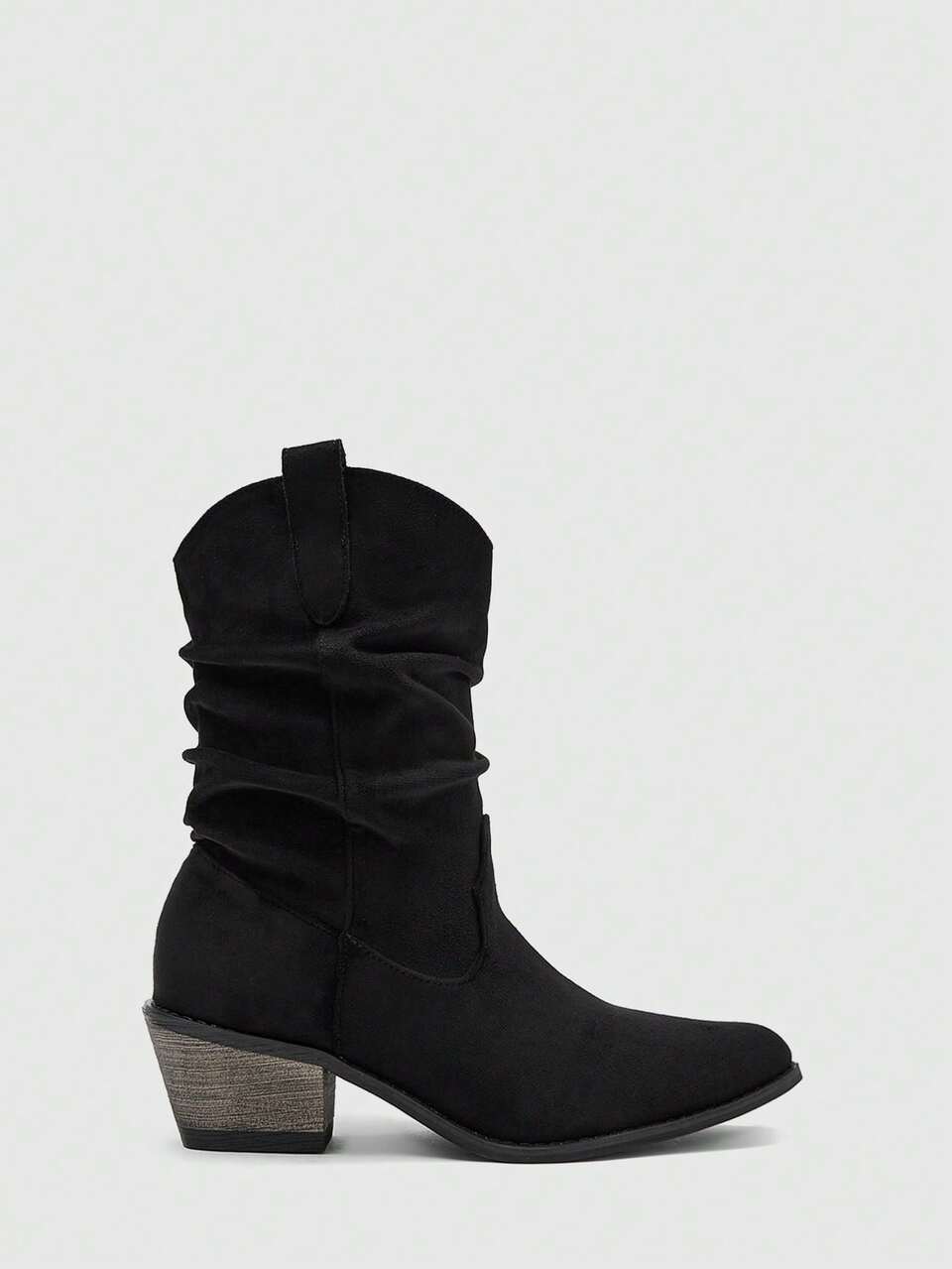 CUCCOO BIZCHIC Lazy Wind Black Suede Pleated Pile Boots Thick Heel Pointed Daily Commuter Versatile Western Medium Boots
