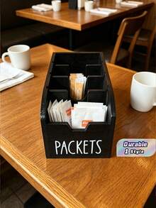 1pc Wooden Grid Storage Organizer Box, Multi-Compartment Countertop Holder For Tea Bags Coffee Pods Spices, Black/Brown Kitchen Pantry Decor - Black - View 1