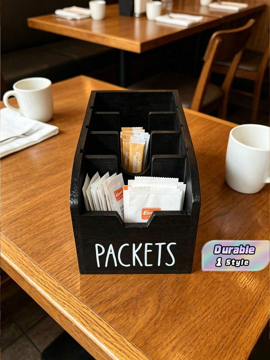 1pc Wooden Grid Storage Organizer Box, Multi-Compartment Countertop Holder For Tea Bags Coffee Pods Spices, Black/Brown Kitchen Pantry Decor - Black - View 1