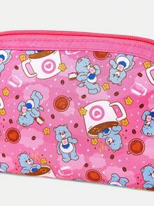 SHEIN X Care Bears 1 Cartoon Pattern Cosmetic Bag, Portable Zipper Cosmetic Storage Bag, Multi-Functional Finishing Bag, Lightweight Travel Bag - Multicolor - Peach Pink - View 3