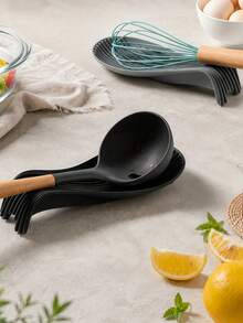Haus Hana 1Pc/2Pcs Curved Spoon Rest Pad, Soft Thick Silicone Material, Striped Embossed Surface Texture, Heat-Resistant Anti-Slip Design With Liquid Drainage, Keeps Kitchen Counter Tidy, Placed Beside Stoves, For Home Cooks Daily Cooking And Food Prep Use - Multicolor - View 6