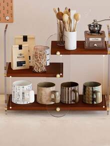 Storage Rack, Cosmetic Acrylic Storage Box, Dressing Table Desktop, Double-Layered Skincare Product, Perfume Display Stand, Display Rack. - walnut - View 6
