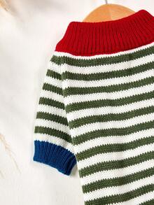 PETSIN 1 Piece Retro Style Color Stripe Pet Knitted Sweater, Simple And Comfortable Cat And Dog Clothing, Casual And Warm Daily Wear Top - mixed color - View 5
