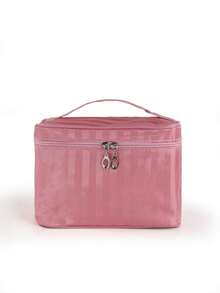 1 pieza Bolsa de almacenamiento de cosméticos portátil de gran capacidad para mujer, crucero, avión, regalo de vacaciones - Rosa - Ver 1