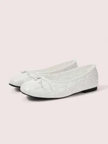 CUCCOO DOLLMOD White Rhombus Quilted Leather Small Bow Star Pendant Round Head Flat Bottom Ballet Single Shoes Gentle Commute Travel Daily Wear - White - View 2