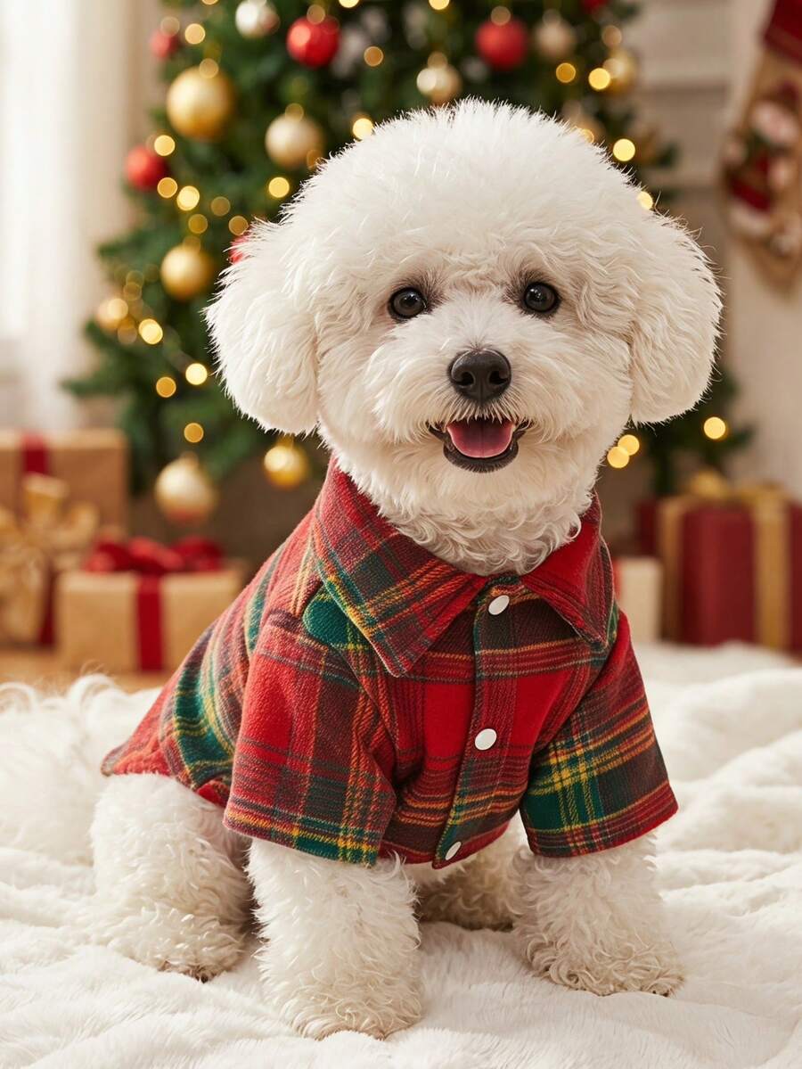PETSIN 1pc Christmas Mixed Color Checkered Warm Lining Pet Shirt - Multicolor - View 1