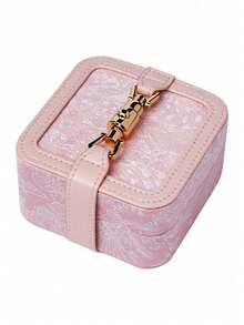 1PC Travel Jewelry Box Vintage Jacquard Print Elegant Portable Storage Organizer For Earring Lipstick Ring Small Accessories Lightweight Compact Case Gift For Women Home Use - Multicolor - View 11