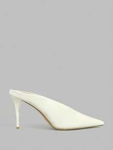 Ontre White Patent Leather Pointed Thin Heel Mule Shoes Women, Commuting Versatile Low Vamp High Heels, Sandals For Banquets And Weddings Summer - White - View 2