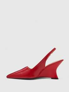 CUCCOO BIZCHIC Retro Red Pointed Wedge Heel Empty Shoes Women, Commuting Is Not Tired, Foot Closed Toe High Heels - Bordeaux - View 4