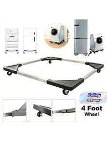 Four-Wheeled Stainless Steel Appliance Cart - Adjustable Mobile Roller Base, Suitable For Refrigerator, Washing Machine, And Dryer - Space-Saving Kitchen Storage Rack, Refrigerator, Mobile Base - Black - View 1