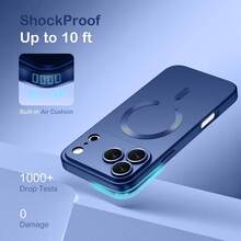 Teckwe 手機殼 - 新品上市奢華磨砂半透明磁吸手機殼，兼容 18 17 16 15 14 13 12 11 Pro Max Air，配備吸震框架與相機保護蓋，磨砂金屬質感，金屬漆耐磨，鏡頭保護軟框防震保護殼 - 藍色 - 查看 4