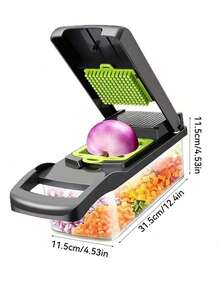 1PC Multi Blade Vegetable Chopper Slicer Dicer, 6 Interchangeable Blades Onion Cutter With Storage Container & Hand Guard, Manual Food Shredder Grater, Easy Clean Anti-Slip Base Kitchen Prep Tool For Potato Carrot Garlic Fruit Salad - Multicolor - View 14