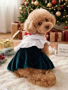 PETSIN 1pc Dark Green Velvet Peter Pan Collar Princess Dog Cat Dress For Christmas - Multicolor - View 4