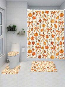 Pumpkin Bow Pattern Printed Shower Curtain, Customized Bathroom Divider Curtain, Waterproof & Mildew-Resistant, No-Drill Installation - A - View 15