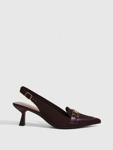 CUCCOO SZL Premium Brown Cloth Metal Buckle Pointed Toe Thin Heel Empty Shoes Commuting Versatile - Brown - View 2