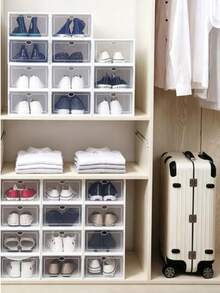 Hộp đựng giày nhựa trong suốt đa năng dạng hình chữ nhật có thể xếp chồng, hộp trưng bày lưu trữ giày thể thao, phù hợp cho tủ quần áo, hộp đựng giày trong suốt gấp gọn có nam châm, chống bụi, unisex - Xem 1
