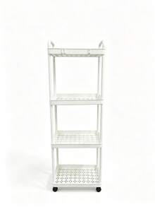 Plastic White Rolling Storage Cart With 3 Shelves And Handle - Multi-Use Organizer For Kitchen, Bathroom, And Bedroom - Durable Wire Shelves For Easy Access, Mobile Service Cart | Modern Storage | Hobby Storage - Multicolor - View 9